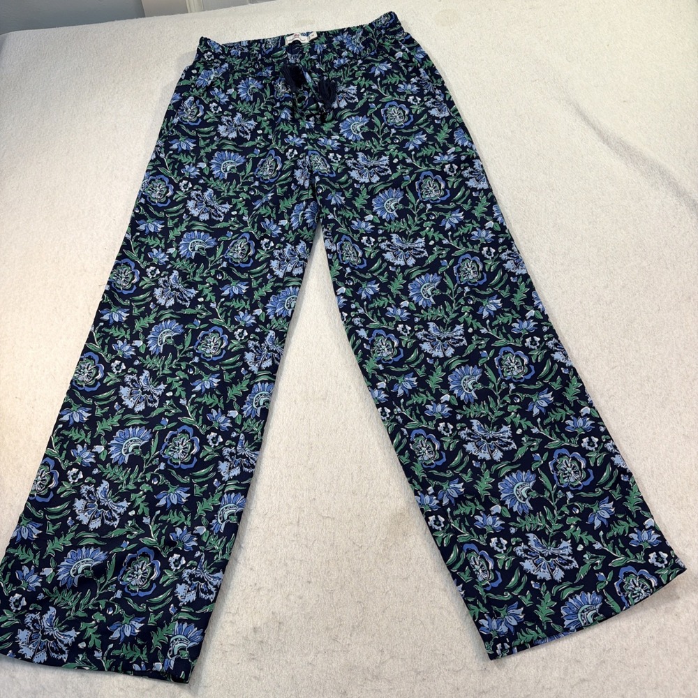 Vineyard Vines Womens Lined Pant Blue & Green‎ Floral Drawstring Sz XS Wide Leg